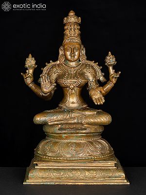 12" Sitting Goddess Lakshmi in Blessing Gesture | Bronze Statue