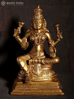 5" Small Four-Armed Goddess Lakshmi Bronze Statue - Crafted in Hoysala Art Style