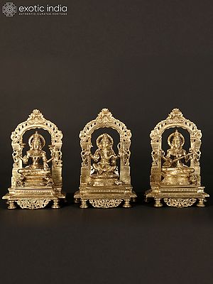 13" Lakshmi Ganesha Saraswati Hoysala Bronze Statues