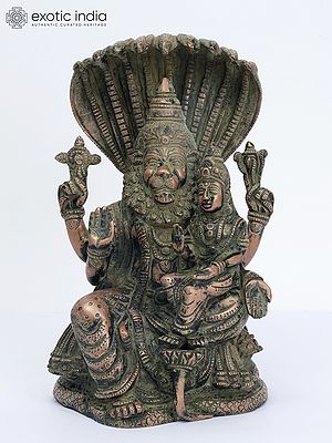 11" Fine Quality Narasimha with Lakshmi (The fourth Avatar of Lord Vishnu) In Brass | Handmade | Made In India