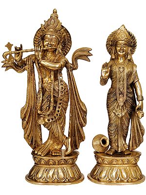 20" Lord Krishna and Radha In Brass | Handmade | Made In India