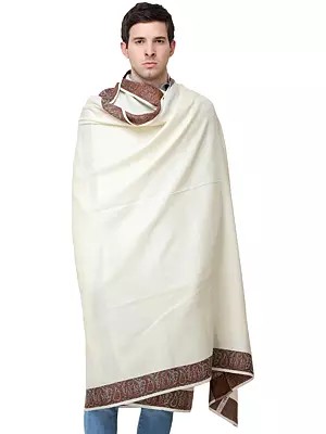 Plain Men's Shawl with Brown Woven Border