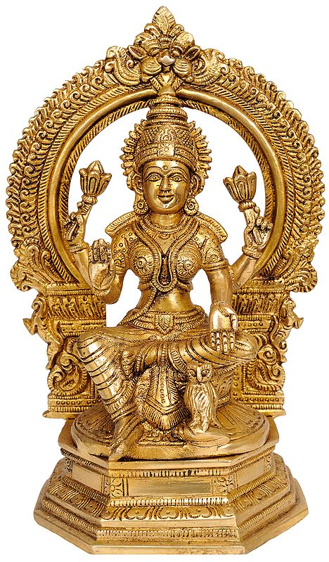 9" Brass Goddess Lakshmi Idol with Owl | Handmade | Made in India