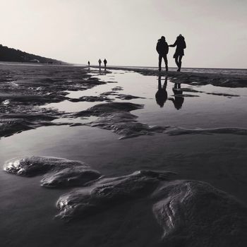 Group of people walking on beach