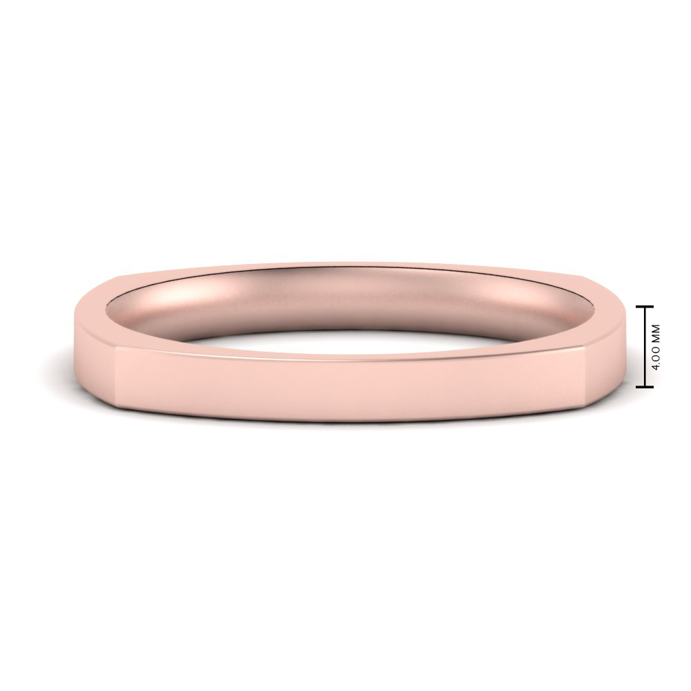  4 mm Square Comfort Fit Mens Wedding Band with White Diamond 14K Rose Gold