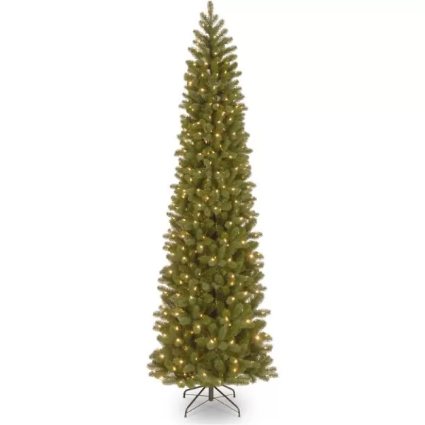 National Tree Company PreLit Feel Real Artificial Slim Downswept Christmas Tree Green Douglas Fir White Lights Includes Stand 75 feet9 ft