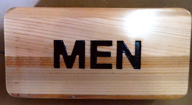 D13395 - Carved Cedar Wood Sign, "MEN" for Men's Restroom