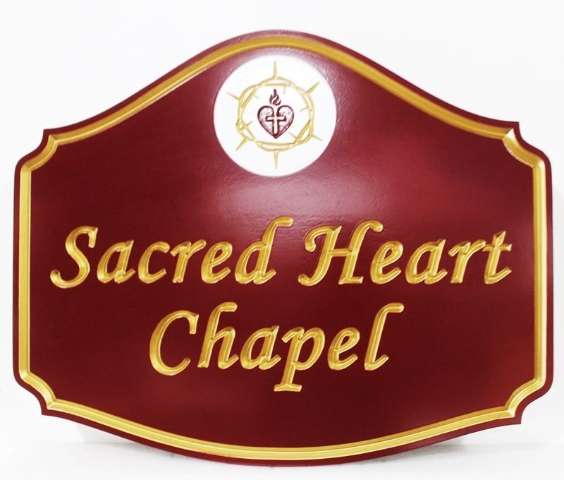 D13114 - Carved Sign for "Sacred Heart Chapel" 