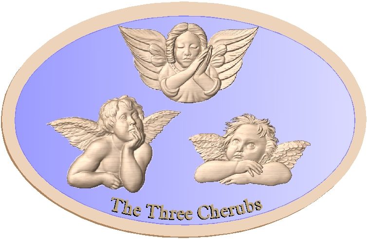 D13370 - Three Cherubs carved bas-relief maple natural finish