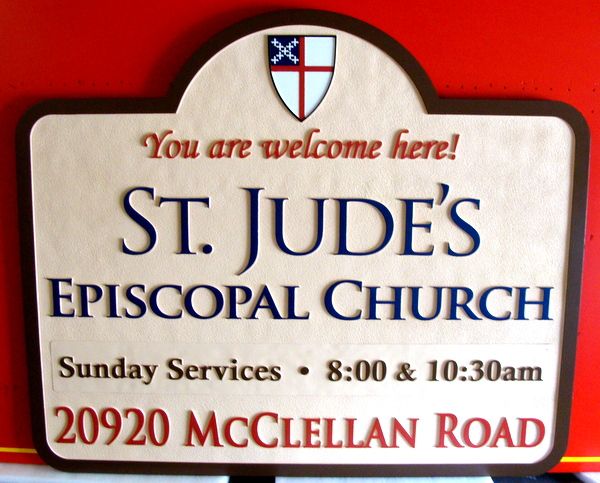 D13054 - Carved and Sandblasted HDU Entrance Sign for St. Jude's Episcopal Church