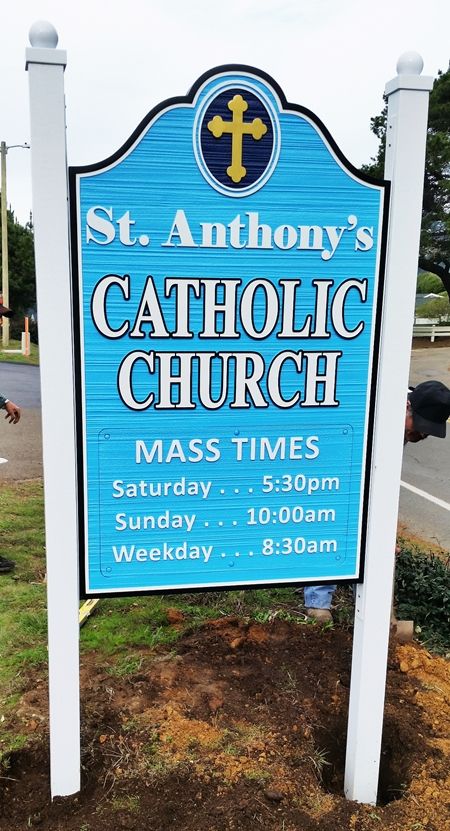 D13088 - Carved  & Sandblasted Wood Grain Sign for the "St Anthony's Catholic Church"  