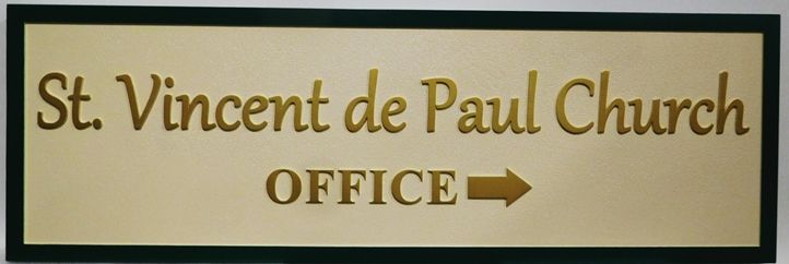 D13116 - Carved HDU Directional Sign for the St. Vincent de Paul  Church,. 2.5-D Artist-Painted