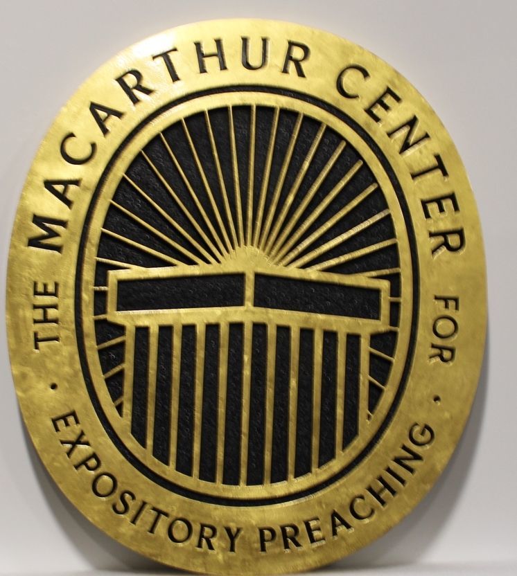 D13020 - Carved 2.5-D HDU  Sign for the MacArthur Center for Expository Preaching, with Border and Artwork Gilded with 24K Gold Leaf 