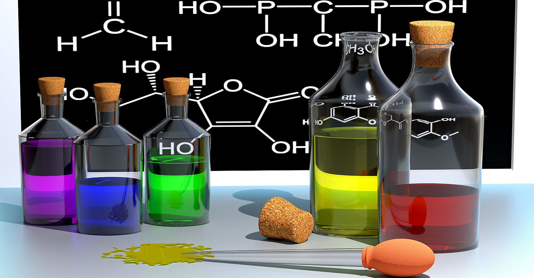 Petites expériences de chimie. © MasterTux, domaine public 