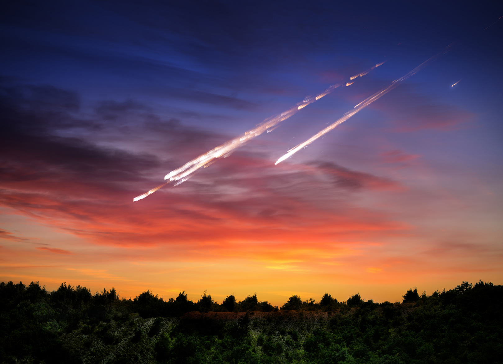 Illustration d'une pluie de météorites. © Tryfonov, fotolia