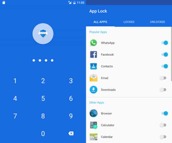 App Lock by Keepsafe with Lock Screen on the left and Main Menu on the right