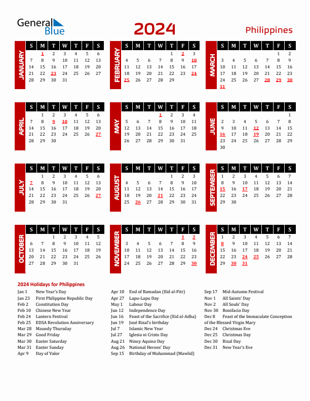 2024 Philippines Calendar with Holidays