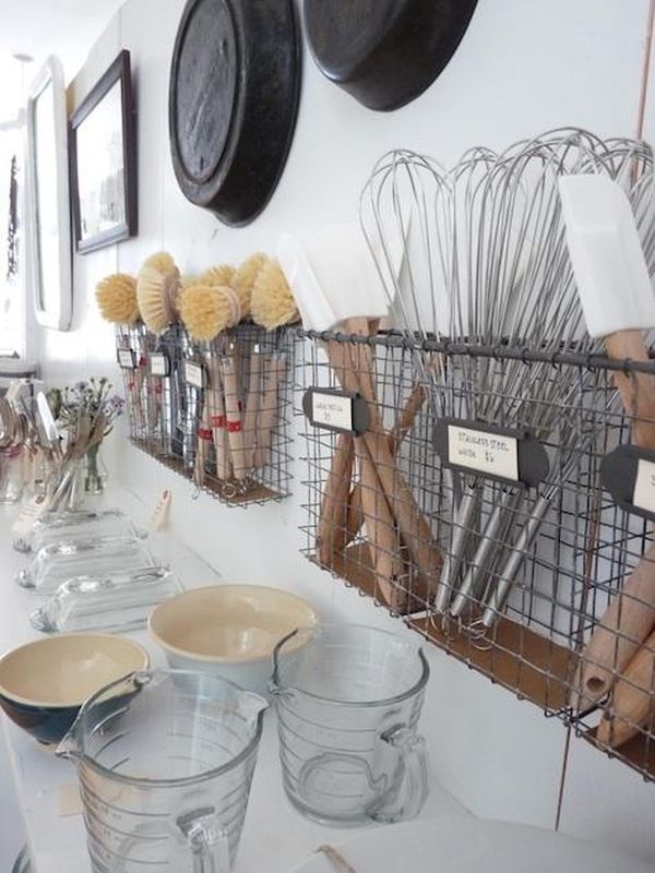 Rattanand wire baskets for kitchen organization