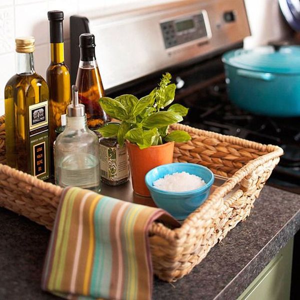 Rattanand wire baskets for kitchen organization