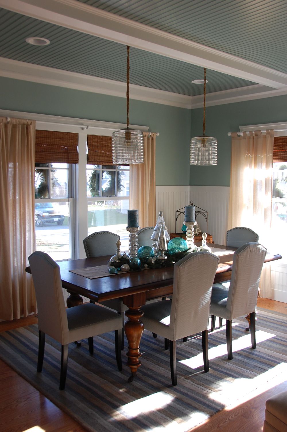 Porch with beadboard ceiling and walls