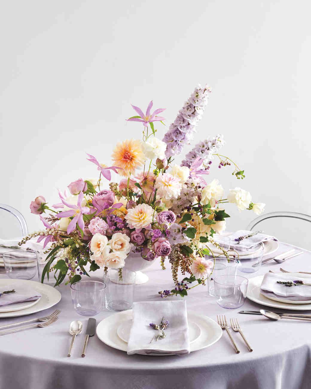 Purple pale and orange table centerpiece