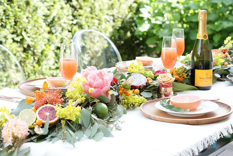 Purple pale and orange table centerpiece