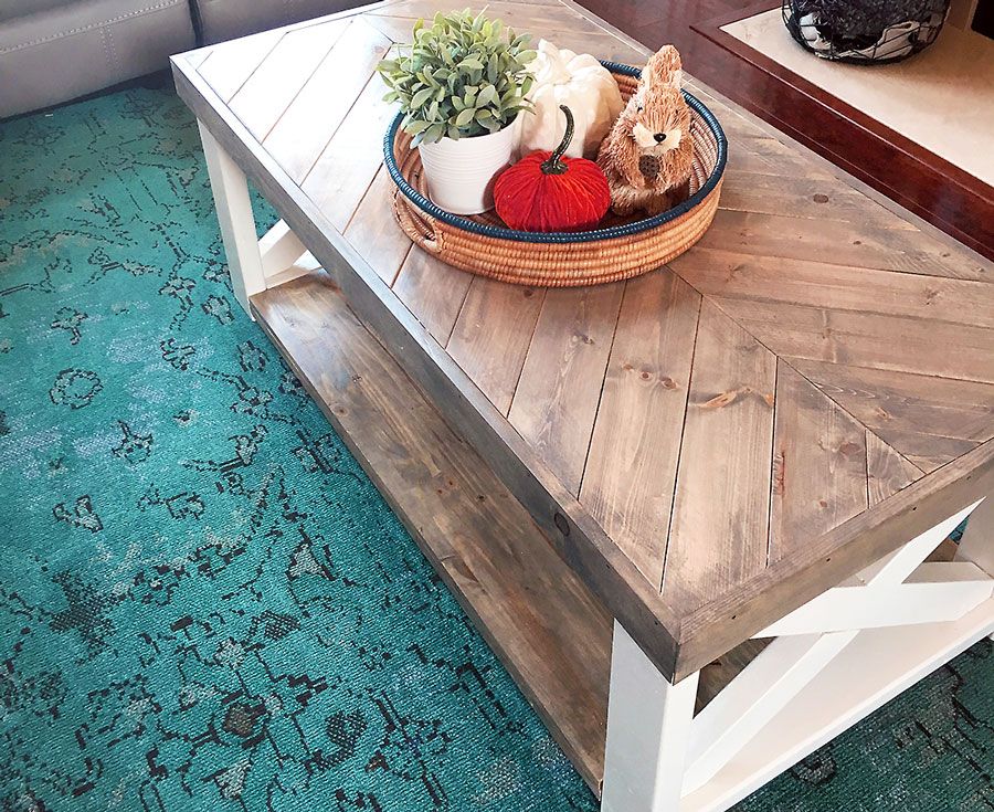 DIY farmhouse herringbone coffee table