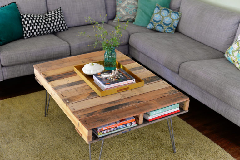 DIY farmhouse herringbone coffee table