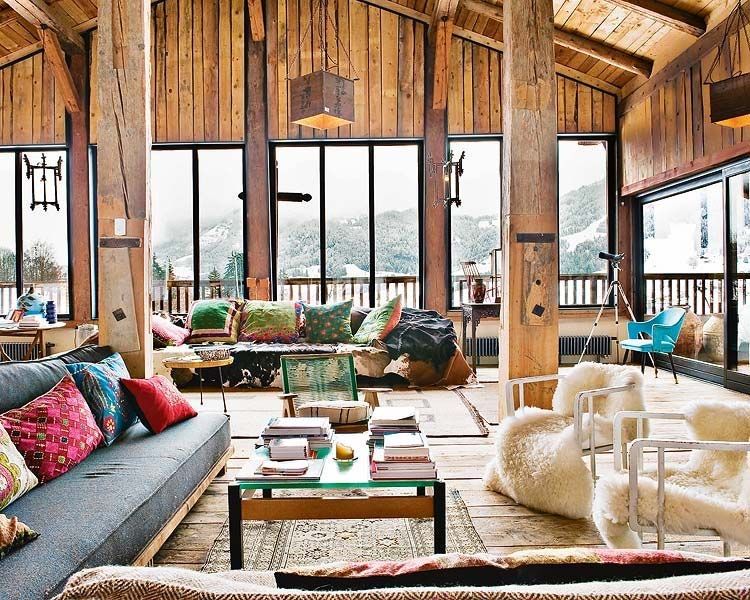 Dreamy rustic cabin interior design living room