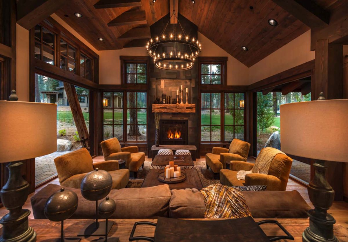 Dreamy rustic cabin interior design living room