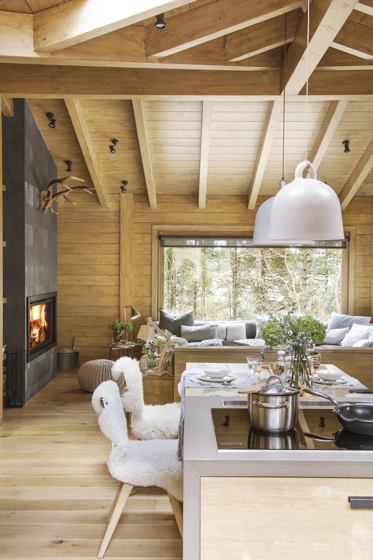 Dreamy rustic cabin interior design living room