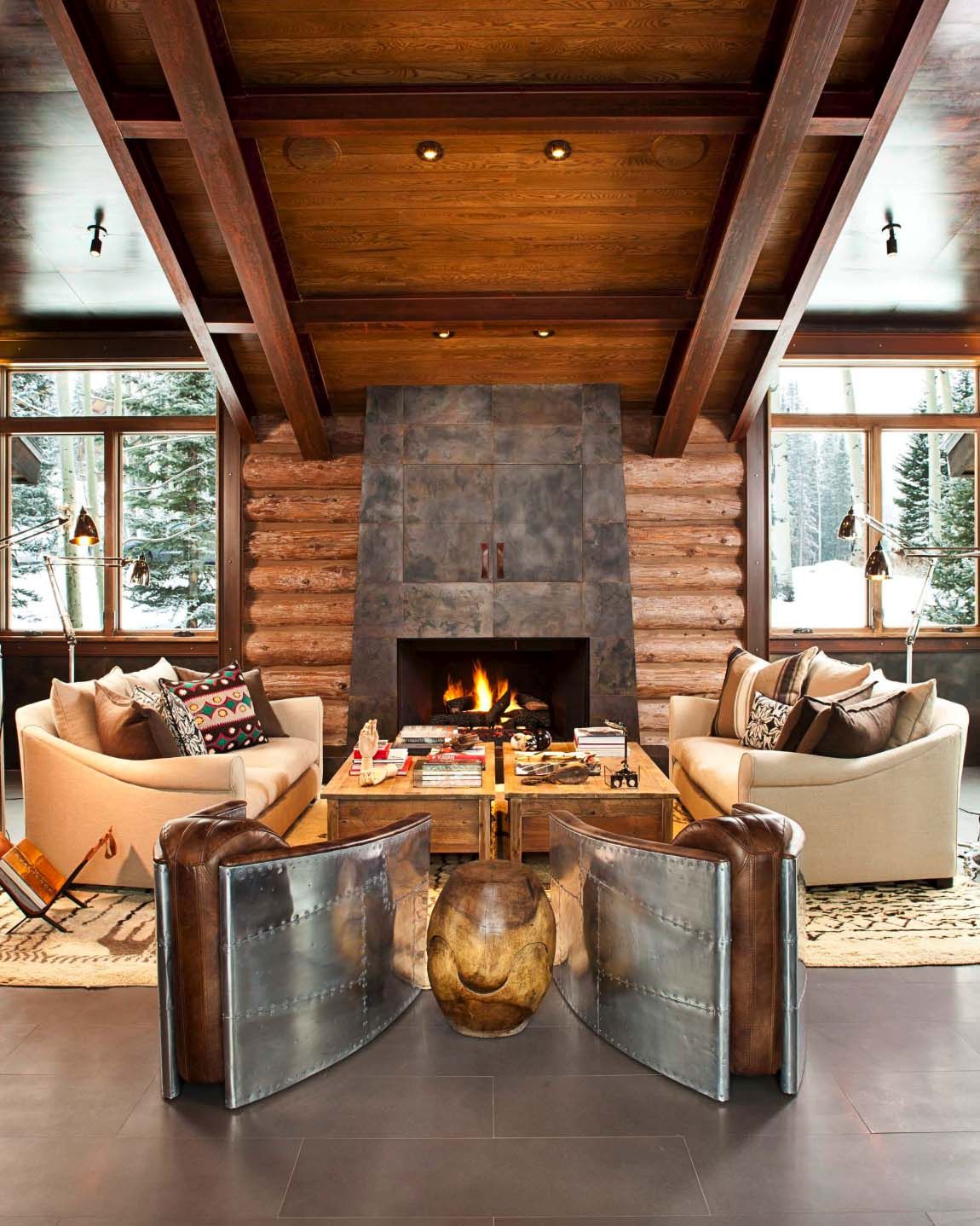 Dreamy rustic cabin interior design living room