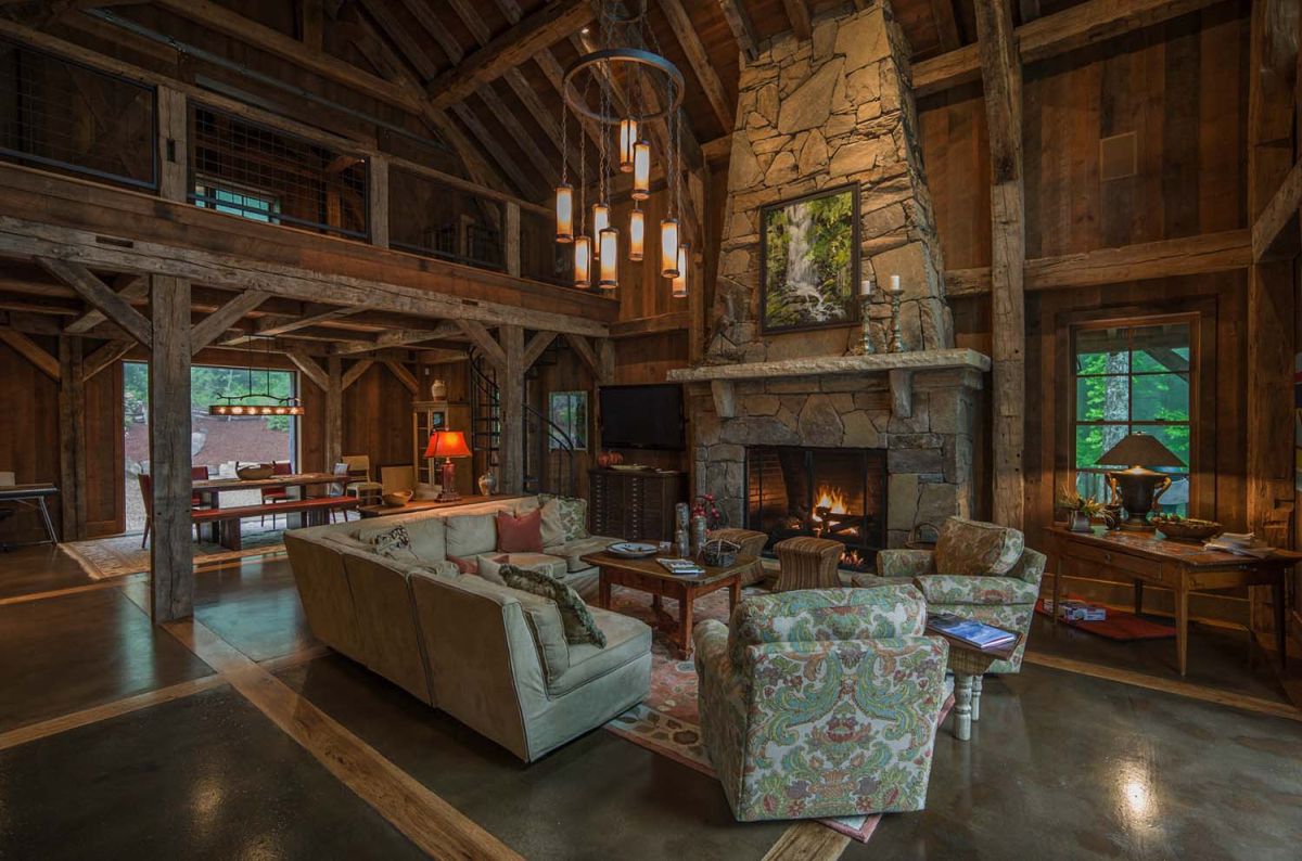 Dreamy rustic cabin interior design living room