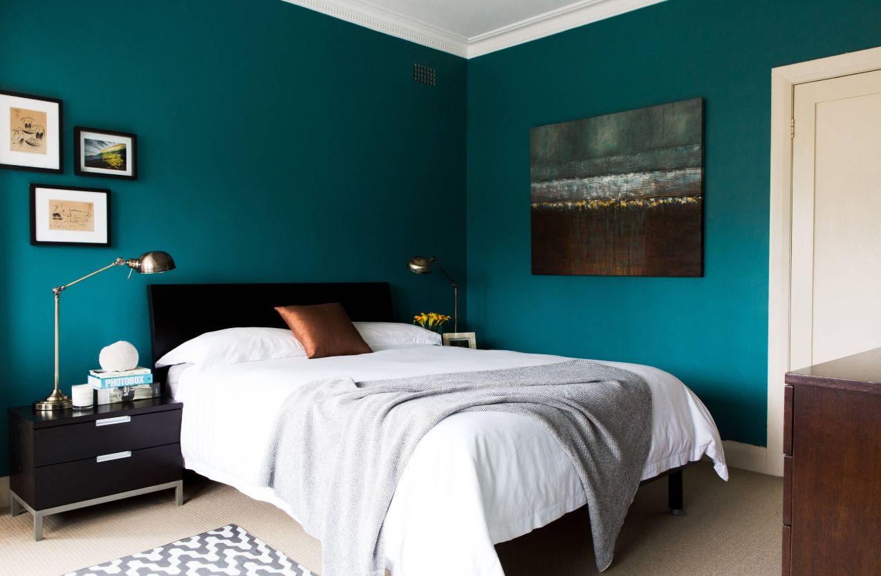 Teal color bedroom