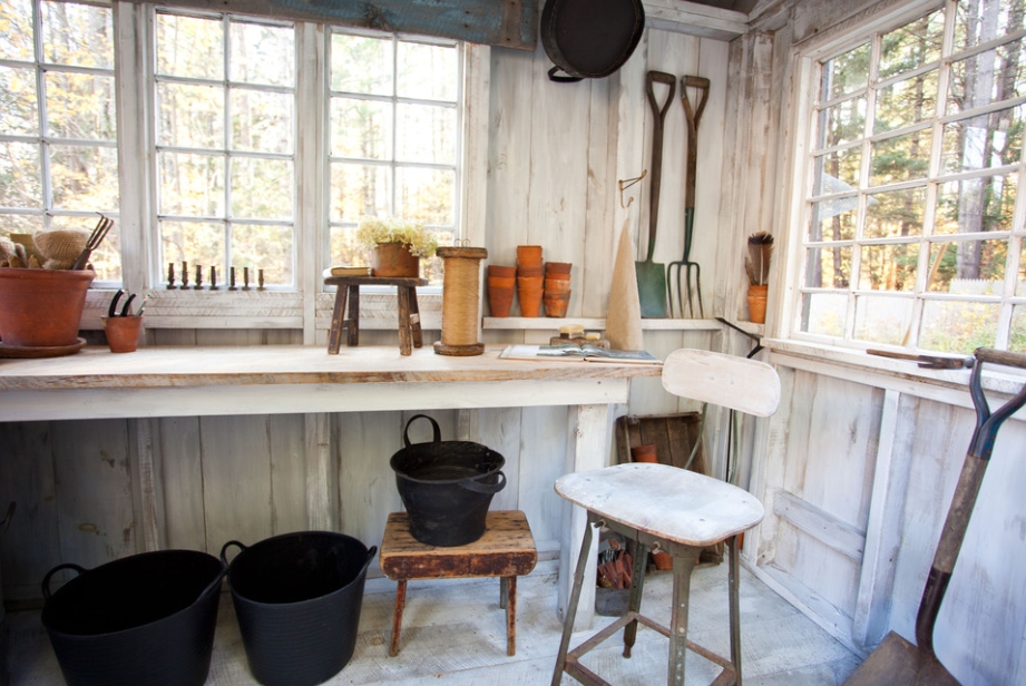 White Stained Wood Shed