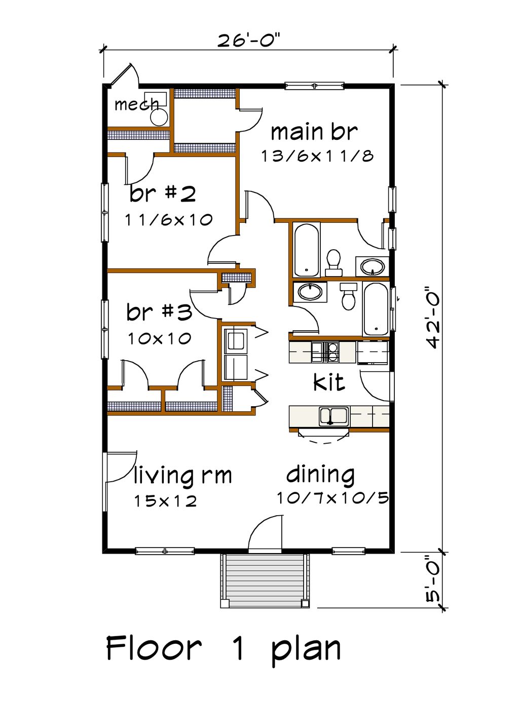 Cottage Style House Plan 3 Beds 2 Baths 1092 Sq/Ft Plan