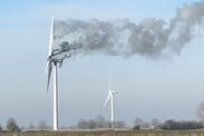 Fire wind turbine Coldham Wind Farm fens cambridgeshire pictures