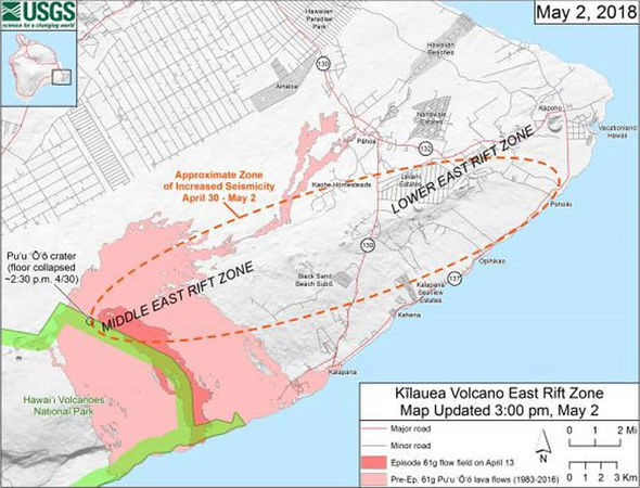 Hawaii volcano eruption map: