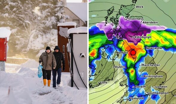 UK weather maps show 'north-south divide' as Britain blasted by snow ...