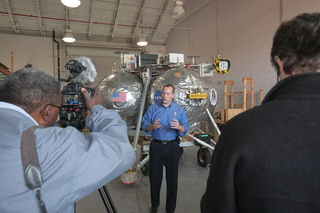 CAPE CANAVERAL, Fla. -- Members of the news media interview Walter ...