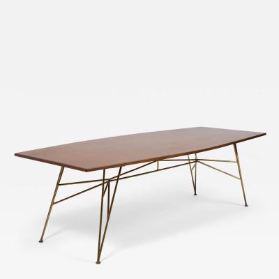 Architectural Dining Table with Sculptural Brass Base Italy 1950s