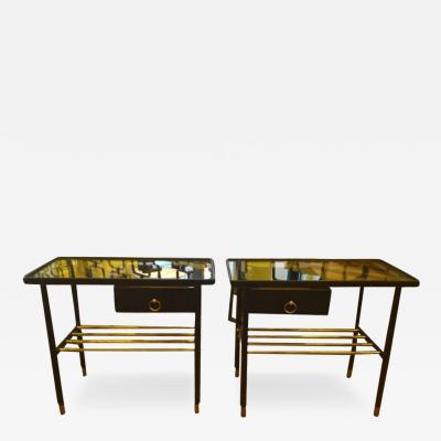 Jacques Adnet Jacques Adnet Pair of Night Stands in Hand Stitched Black Leather