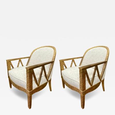 Maurice Dufr ne Maurice Dufrene stunning fully carved gold leaf pair of chairs