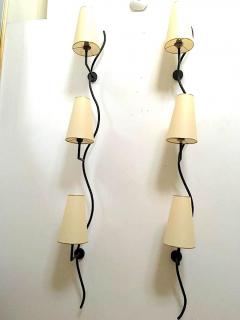 Jean Roy re Jean Roy re Pair of Vertical Ondulation Three Lights Sconces - 375593