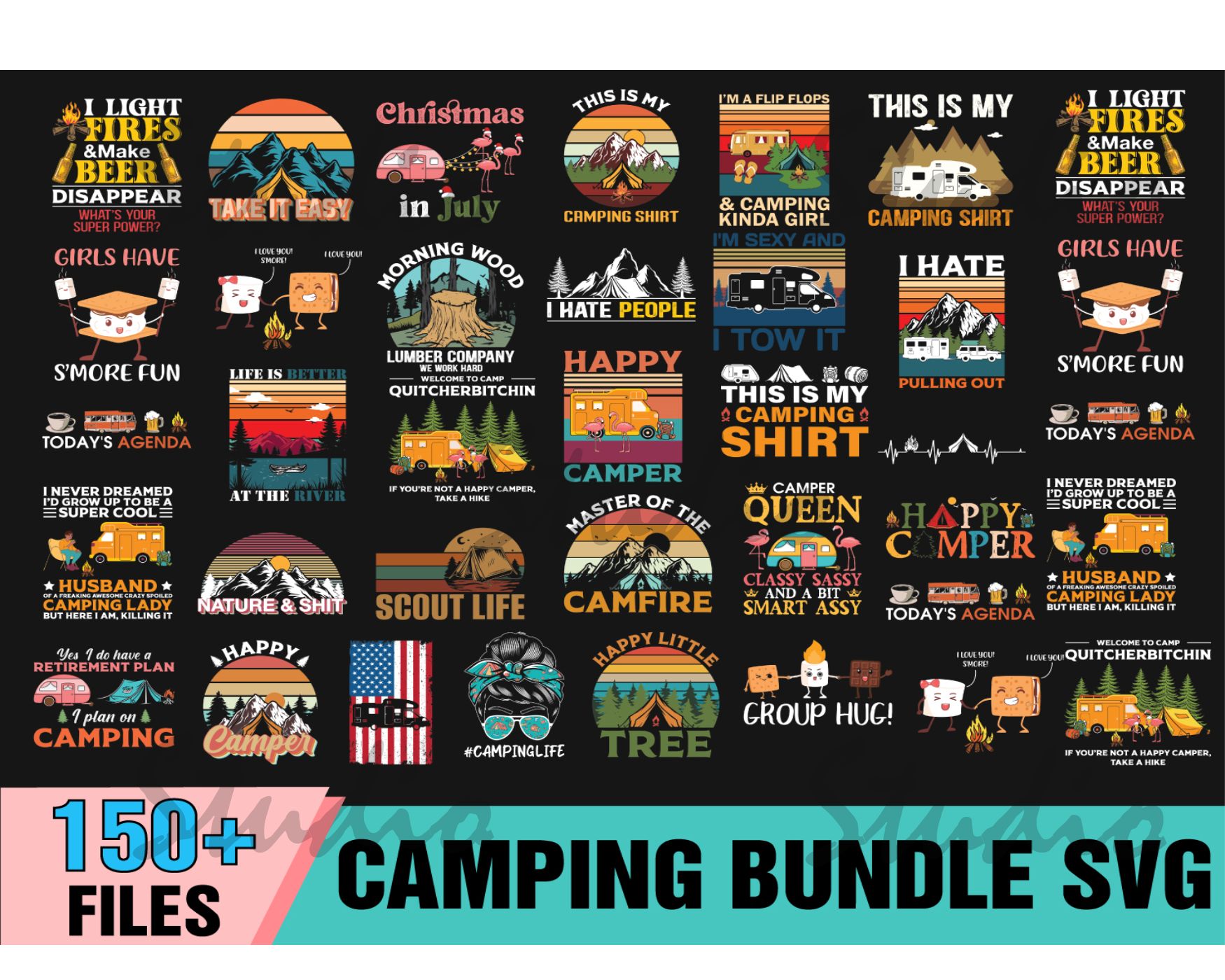 150 Camping Bundle SVG, Camp Life Svg, Campfire Svg, Vacatio | Inspire ...