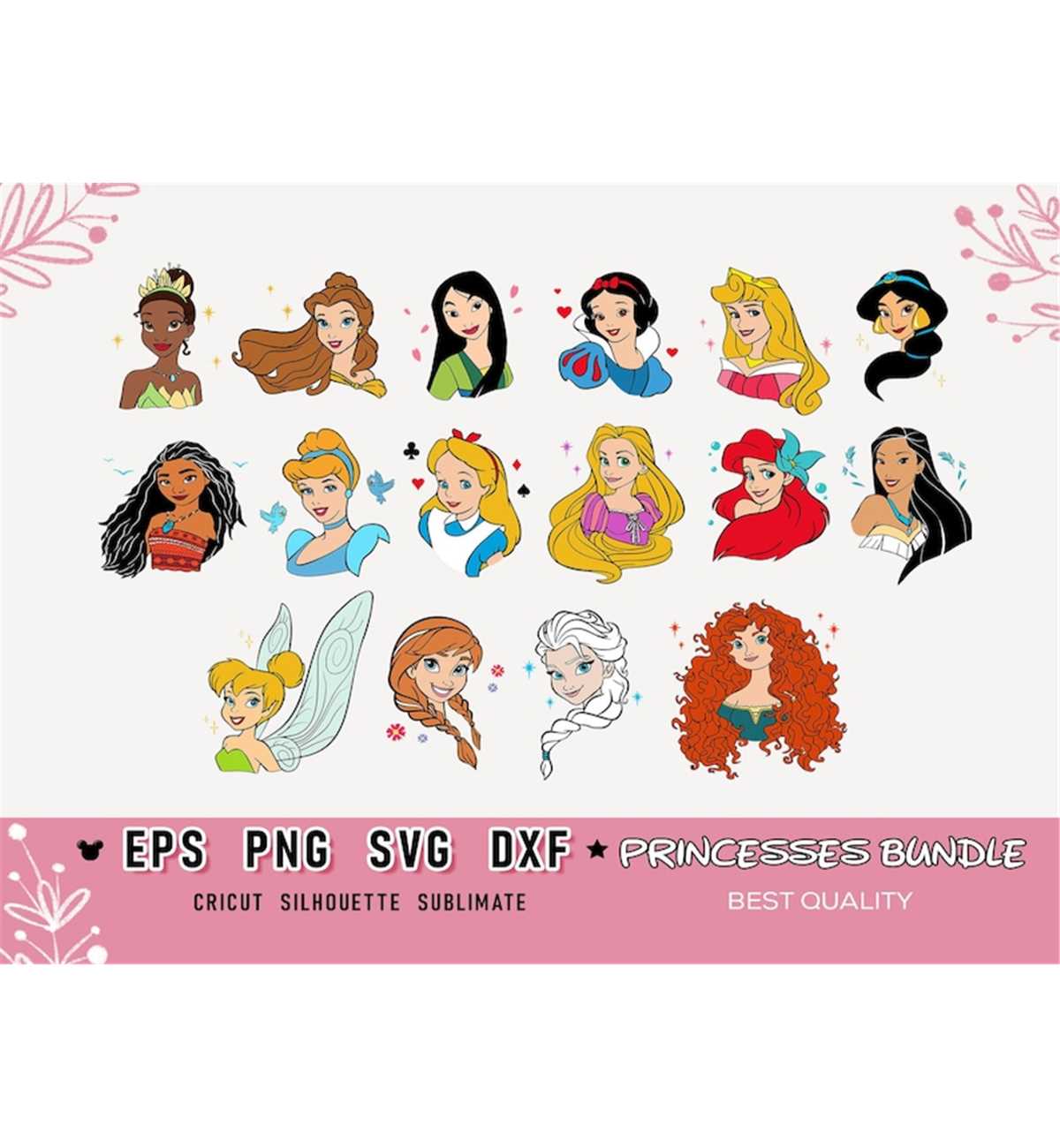 Princess SVG PNG, Princesses Bundle Outline, Silhouette, Cli - Inspire ...