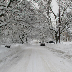 street covered in two feet of snow