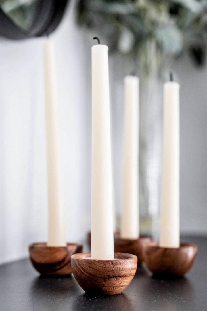 Handmade Wooden Bowl Candle Holder