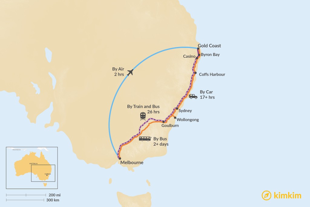 Melbourne To Gold Coast Drive Map