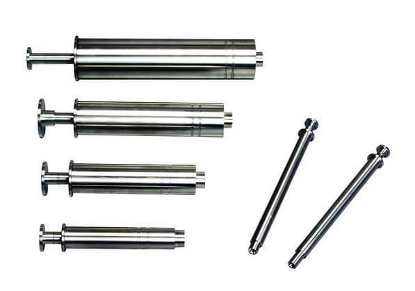 A stainless steel syringe